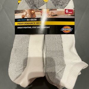 Dickies Men's Dri-Tech No-Show Socks White 6 pairs Shoe Size 6-12 New